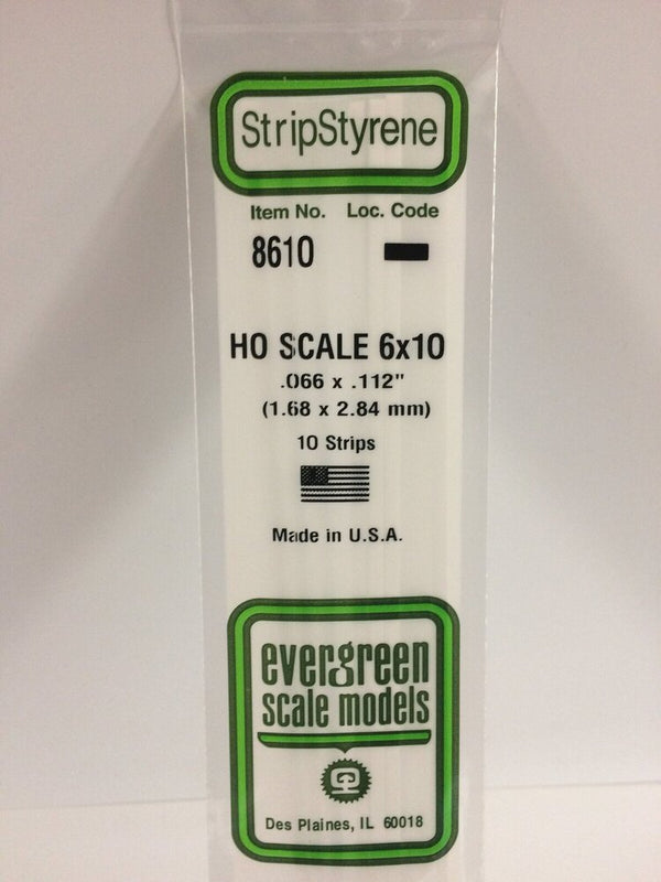 8610 White Polystyrene HO Scale Strip 0.069 x 0.115 x 14