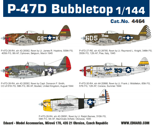 Eduard - Eduard 4464 1/144 P-47D Bubbletop Plastic Model Kit