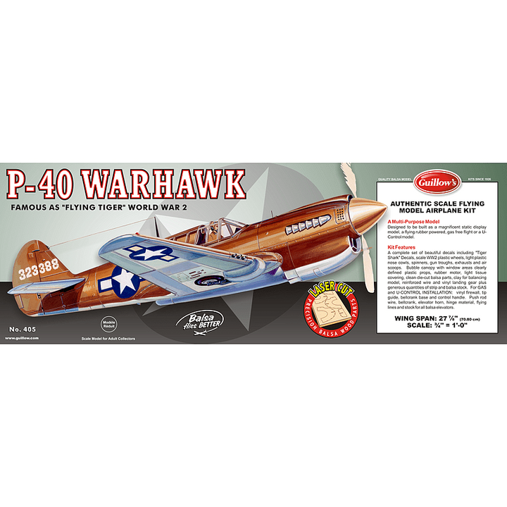 Guillows - Guillow's 405LC Warhawk - Laser Cut Balsa Plane Model Kit