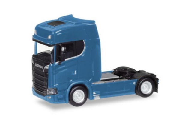 Herpa - 1/87 Scania CS High Roof V8 Rigid Tractor with Sun Shield, Gentian Blue