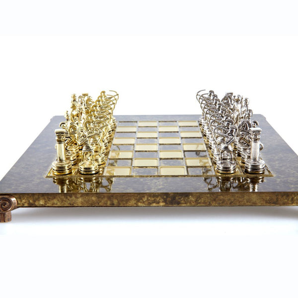 Archers Metal Chess set with Gold and Silver Chessmen/Brown Chessboard 27cm on wooden box