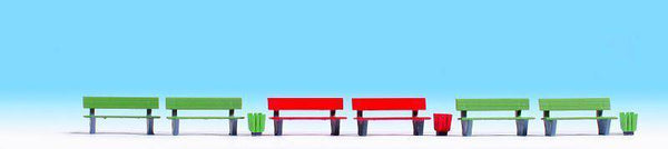 Noch - HO Benches (Red x 2 Green x 4, Bin)