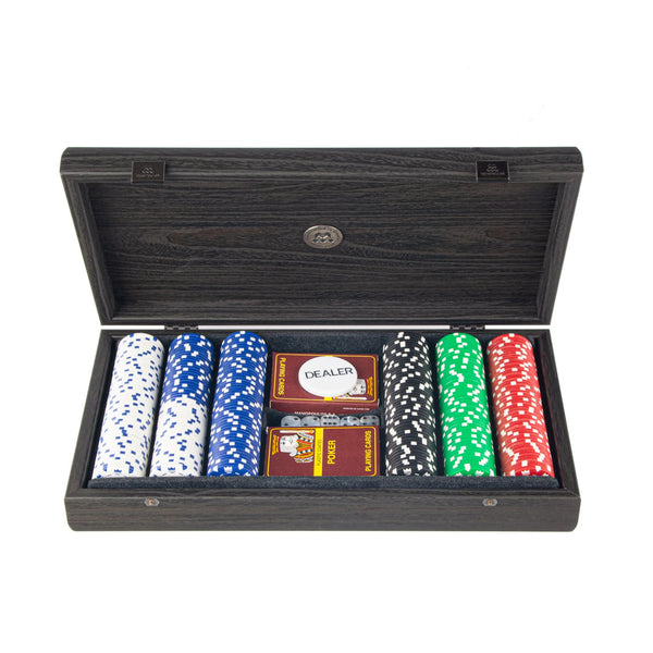 Poker Set in Black Wooden Case with Black Leatherette Top 39x22cm