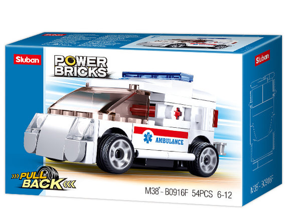 Power Bricks Pull Back Car Ambulance 54 pcs