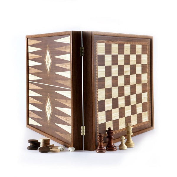 Chess/Backgammon  Classic Style design in Walnut replica wooden case 41x41cm