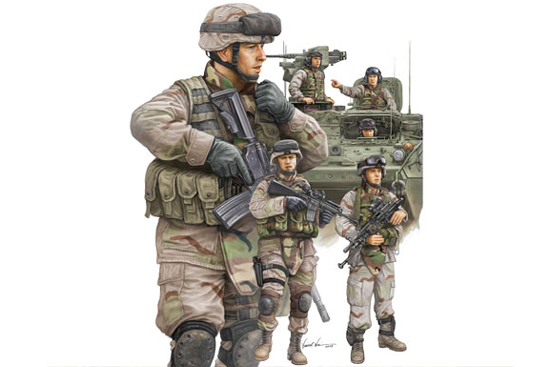 00424 1/35 Modern U.S. Army Armor Crewman and Infantry Plastic Model Kit