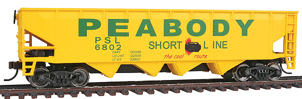 HO Trainline 40 Offset Quad Hopper Peabody Short Line 6802