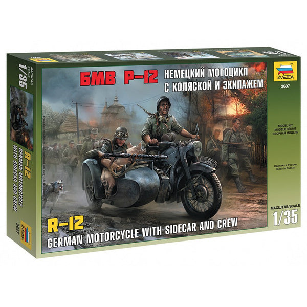 1/35 German Motorcycle with Sidecar and Crew WWII R12  Plastic Model Kit